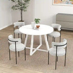 Roundhill Durban 5-Piece Round Dining Set, Trestle Dining Table with 4 Boucle Chairs