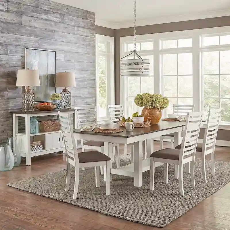 Brook Bay White Trestle Table Set with Chairs - 5, 6, or 7 Pieces