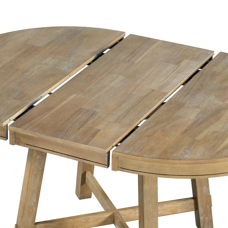 Round Extendable Wood Kitchen Dining Table with 16 Leaf