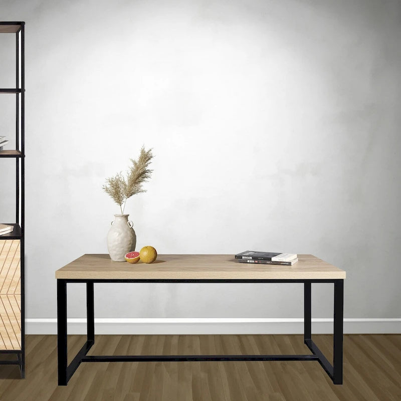 Natural Wood Coffee Table - Black Metal Legs 39"