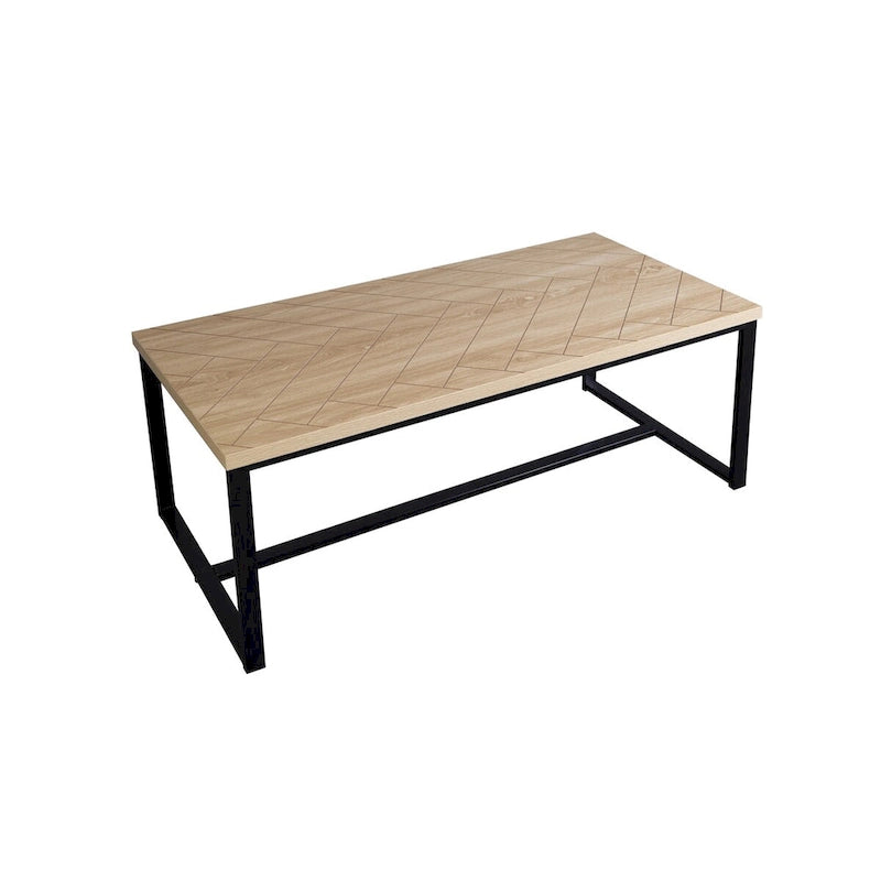 Natural Wood Coffee Table - Black Metal Legs 39"
