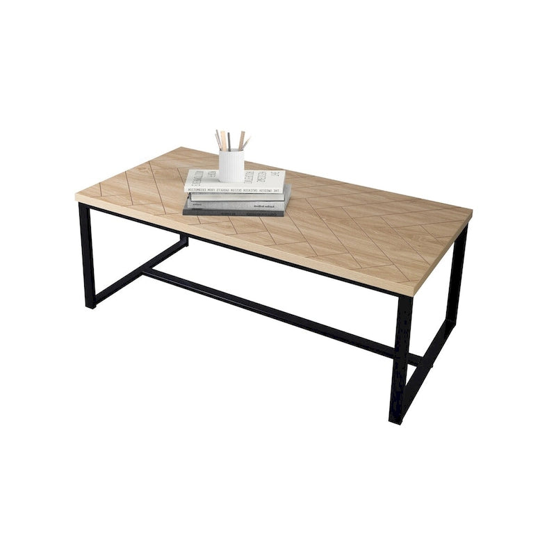 Natural Wood Coffee Table - Black Metal Legs 39"