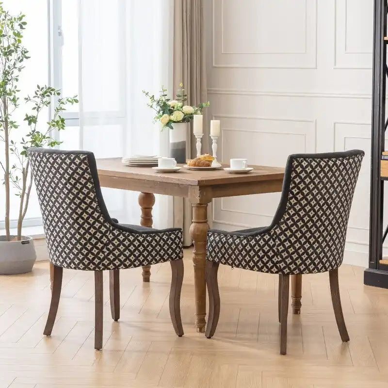 Thickened Fabric Dining Chair with solid wood legs, Set of 2