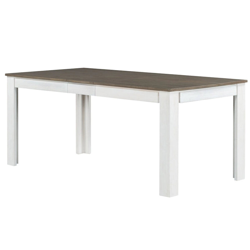 7-Piece Wooden Extendable Dining Table Set with 12 Leaf and 2 Drawers, 6 Chairs