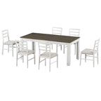 7-Piece Wooden Extendable Dining Table Set with 12 Leaf and 2 Drawers, 6 Chairs