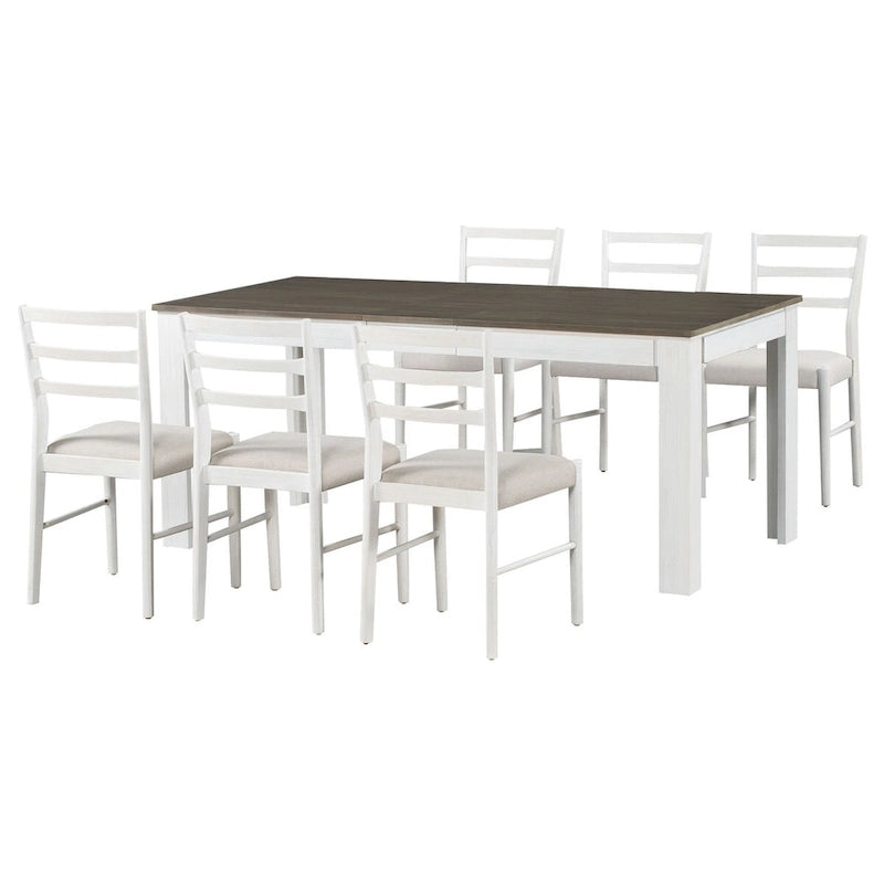 7-Piece Wooden Extendable Dining Table Set with 12 Leaf and 2 Drawers, 6 Chairs
