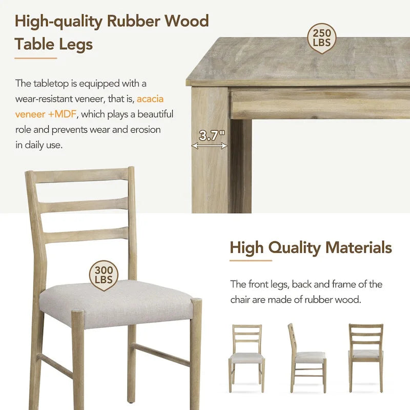 7-Piece Wooden Extendable Dining Table Set with 12 Leaf and 2 Drawers, 6 Chairs