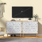 Anmytek 2-Door Hollow-Carved Wood Buffets and Sideboards Storage Cabinet for Living Room - 31.5W x 13.78D x 30.71H