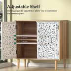 Anmytek 2-Door Hollow-Carved Wood Buffets and Sideboards Storage Cabinet for Living Room - 31.5W x 13.78D x 30.71H