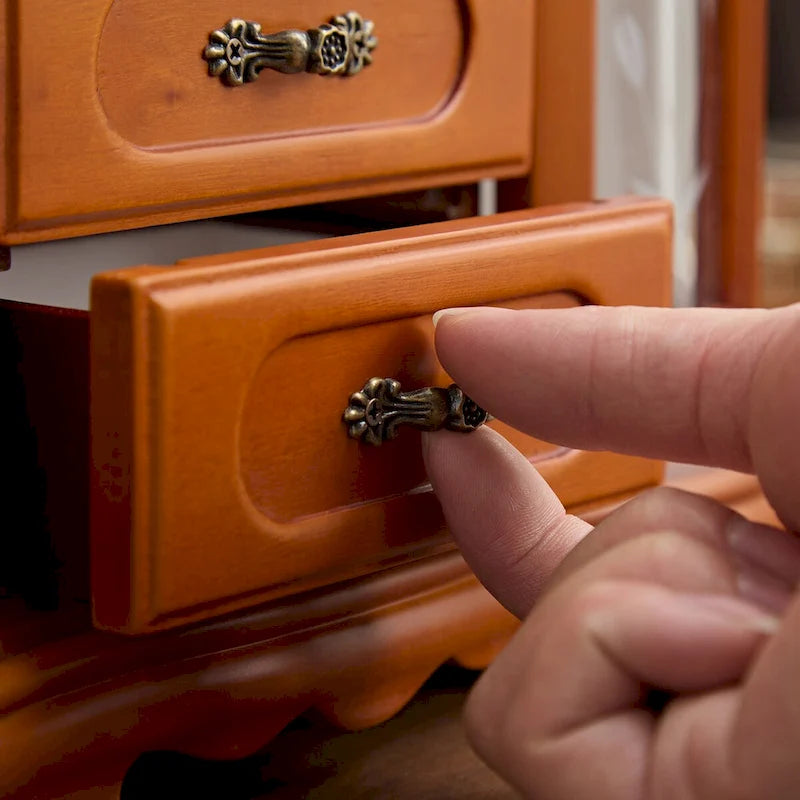 Stufurhome Solid Wooden Jewelry Box with 5-Drawers Built-in Necklace hook and Mirror Brown
