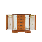 Stufurhome Solid Wooden Jewelry Box with 5-Drawers Built-in Necklace hook and Mirror Brown