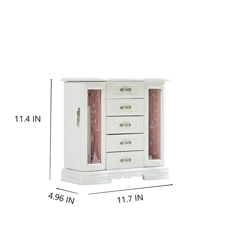 Stufurhome Solid Wooden Jewelry Box with 5-Drawers Built-in Necklace hook and Mirror Brown