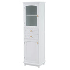 Tall Bathroom Storage Cabinet with Glass Doors Free Standing Cabinet with Two Drawers