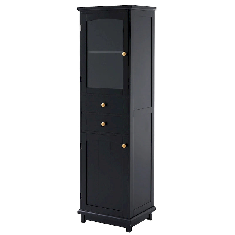 Tall Bathroom Storage Cabinet with Glass Doors Free Standing Cabinet with Two Drawers