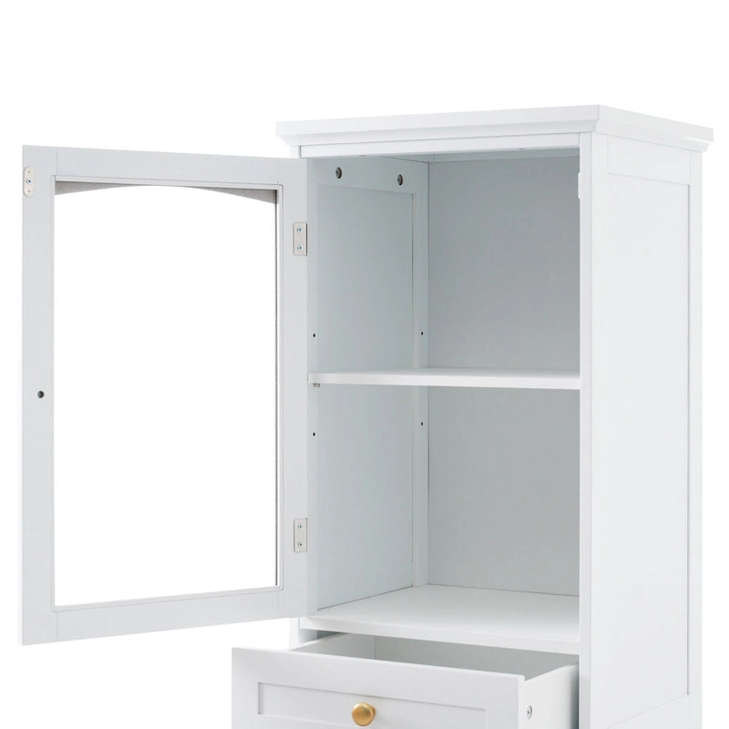 Tall Bathroom Storage Cabinet with Glass Doors Free Standing Cabinet with Two Drawers