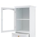 Tall Bathroom Storage Cabinet with Glass Doors Free Standing Cabinet with Two Drawers