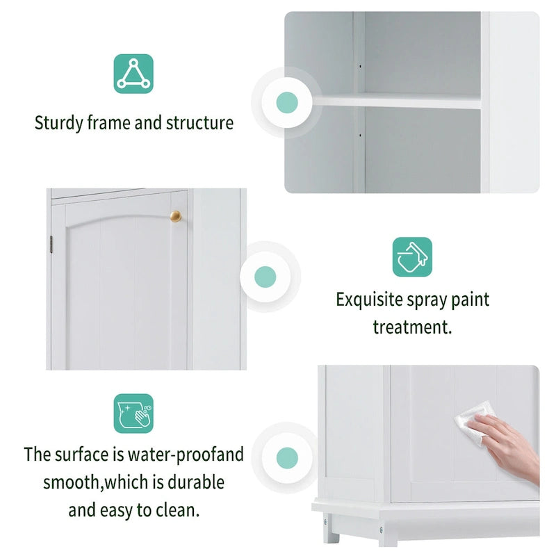 Tall Bathroom Storage Cabinet with Glass Doors Free Standing Cabinet with Two Drawers
