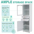 Tall Bathroom Storage Cabinet with Glass Doors Free Standing Cabinet with Two Drawers