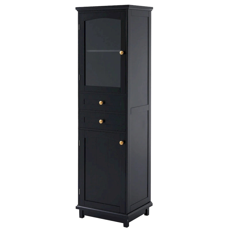 Tall Bathroom Storage Cabinet with Glass Doors Free Standing Cabinet with Two Drawers