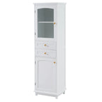 Tall Bathroom Storage Cabinet with Glass Doors Free Standing Cabinet with Two Drawers
