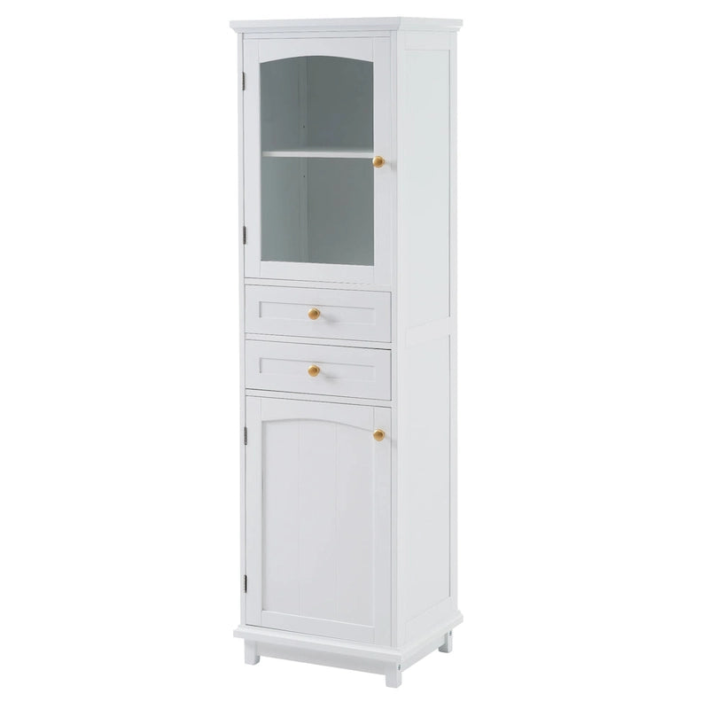 Tall Bathroom Storage Cabinet with Glass Doors Free Standing Cabinet with Two Drawers