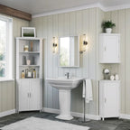 RiverRidge Somerset Corner Floor Bathroom Storage Cabinet Organizer with Doors and an Adjustable Shelf - White