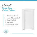 RiverRidge Somerset Corner Floor Bathroom Storage Cabinet Organizer with Doors and an Adjustable Shelf - White
