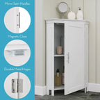 RiverRidge Somerset Corner Floor Bathroom Storage Cabinet Organizer with Doors and an Adjustable Shelf - White