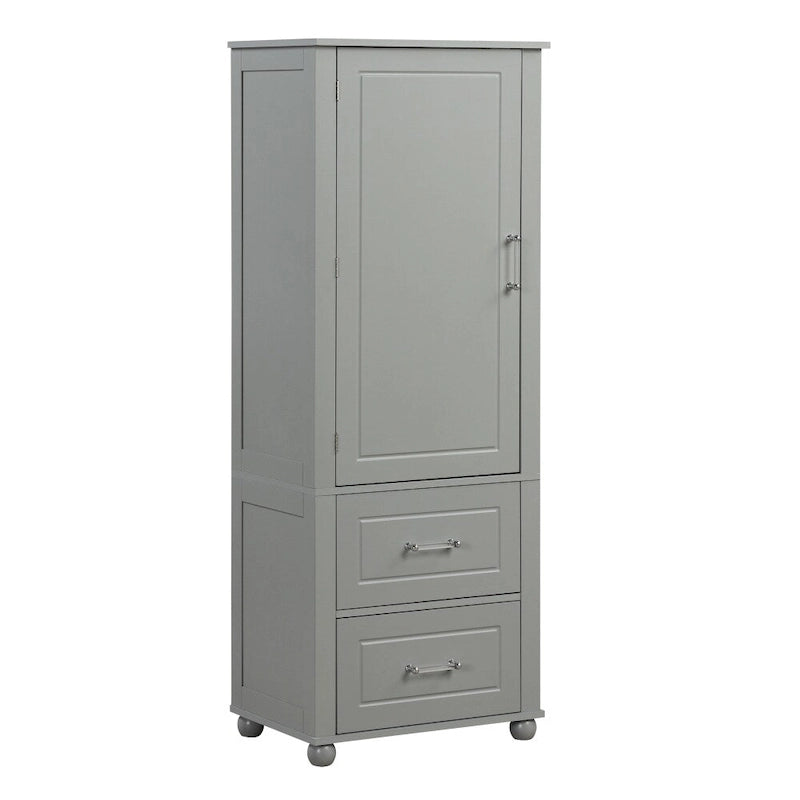 61.4 Tall Bathroom Storage Cabinet, Two Drawers and Adjustable Shelf