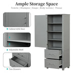 61.4 Tall Bathroom Storage Cabinet, Two Drawers and Adjustable Shelf