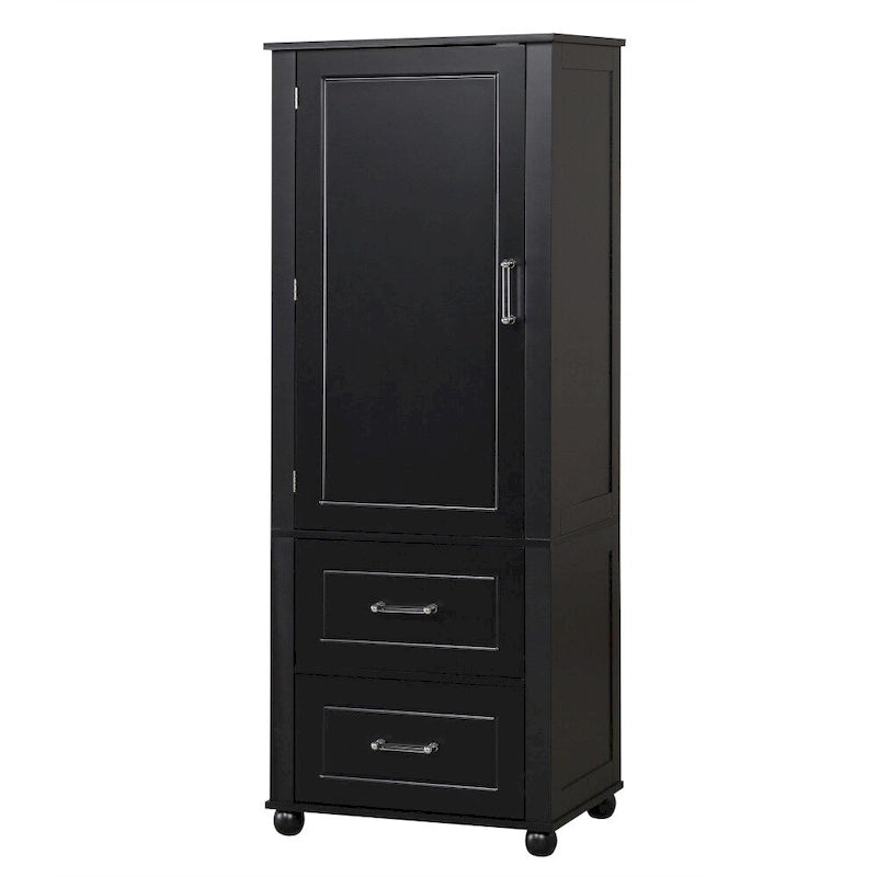 61.4 Tall Bathroom Storage Cabinet, Two Drawers and Adjustable Shelf
