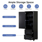 61.4 Tall Bathroom Storage Cabinet, Two Drawers and Adjustable Shelf