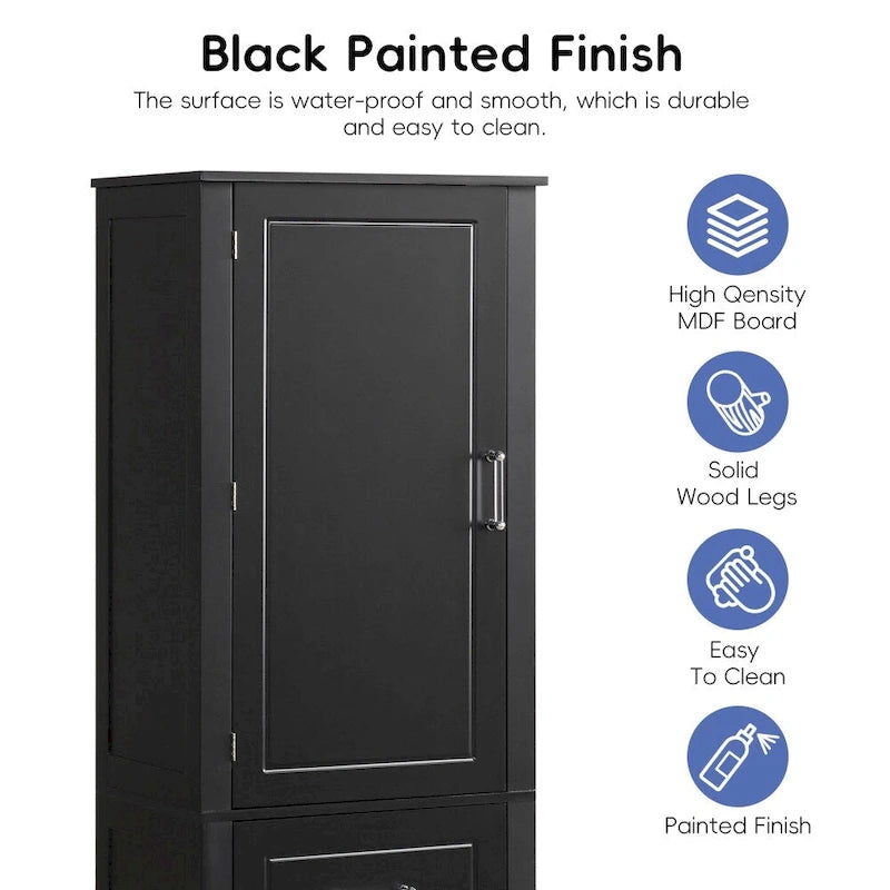 61.4 Tall Bathroom Storage Cabinet, Two Drawers and Adjustable Shelf