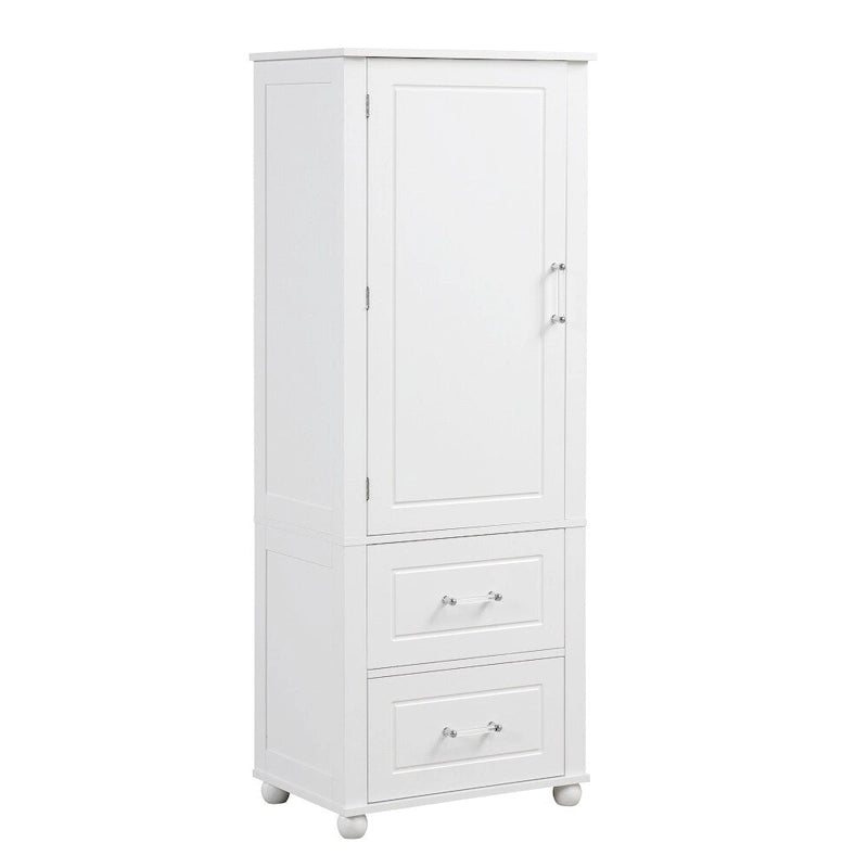 61.4 Tall Bathroom Storage Cabinet, Two Drawers and Adjustable Shelf