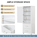 61.4 Tall Bathroom Storage Cabinet, Two Drawers and Adjustable Shelf