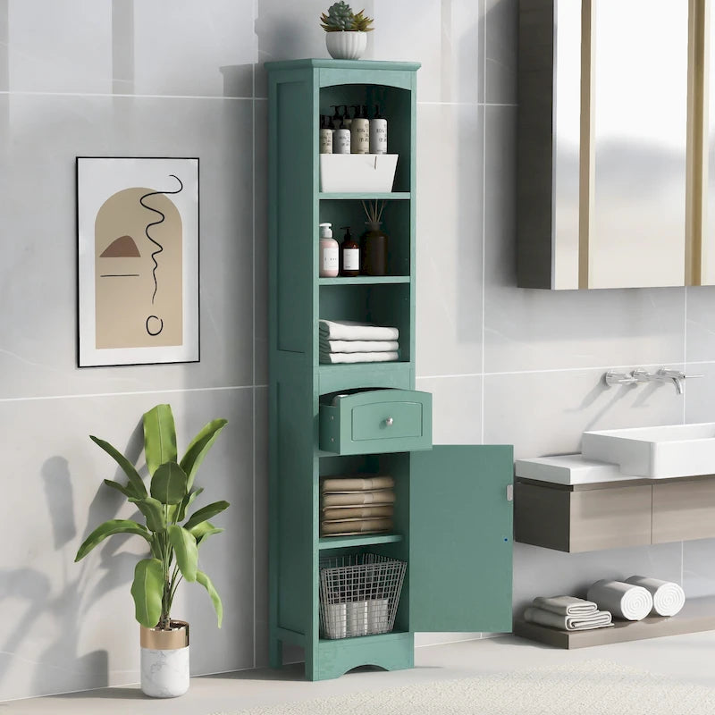 Tall Bathroom Cabinet, Freestanding Storage Cabinet with Drawer& Adjustable Shelf