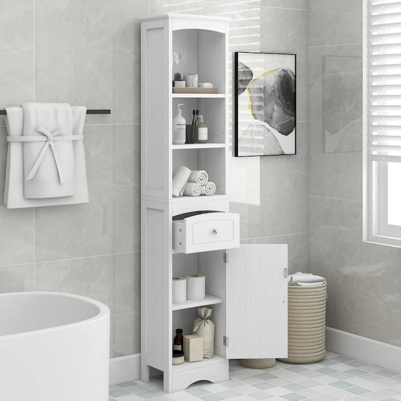 Tall Bathroom Cabinet, Freestanding Storage Cabinet with Drawer& Adjustable Shelf