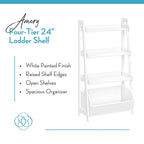 RiverRidge Amery 4-Tier 24in Ladder Shelf with Display Shelf and Storage Organizer Bin - White with 2 10 Floating Bookshelves