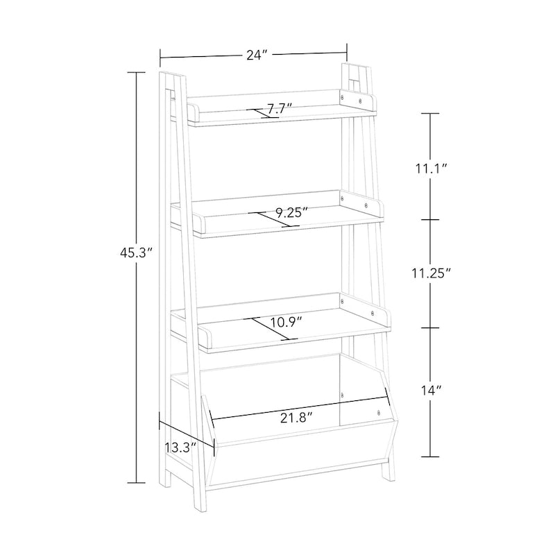 RiverRidge Amery 4-Tier 24in Ladder Shelf with Display Shelf and Storage Organizer Bin - White with 2 10 Floating Bookshelves