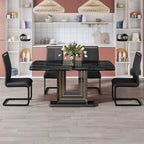 Dining table. Black imitation marble pattern desktop. Black MDF table legs, gold lines, black base