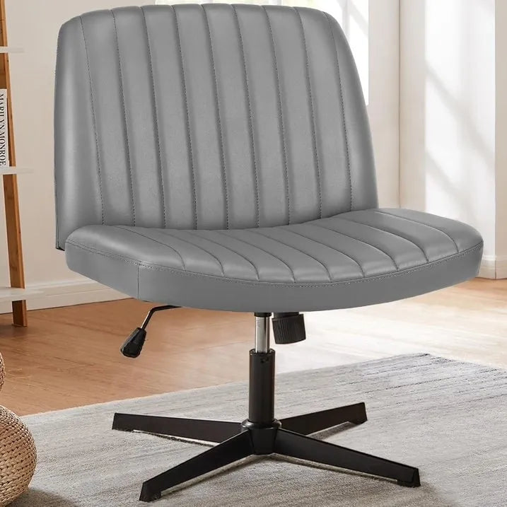 Cross Legged Armless Adjustable Swivel Padded Home Office Desk Chair No Wheels