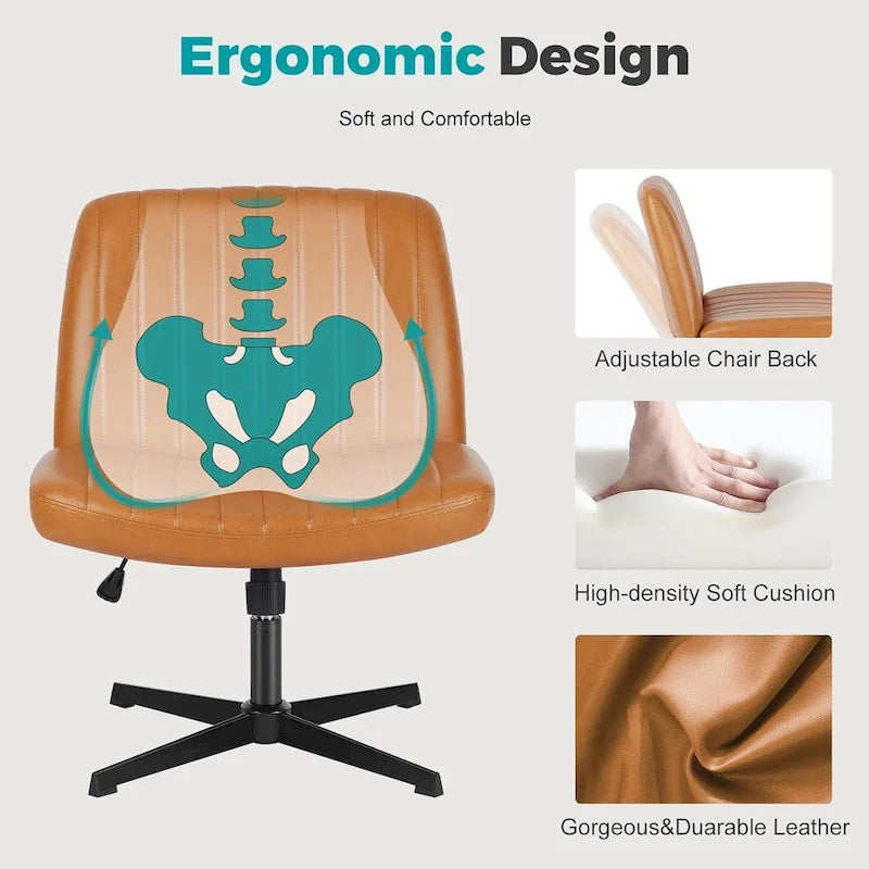 Cross Legged Armless Adjustable Swivel Padded Home Office Desk Chair No Wheels