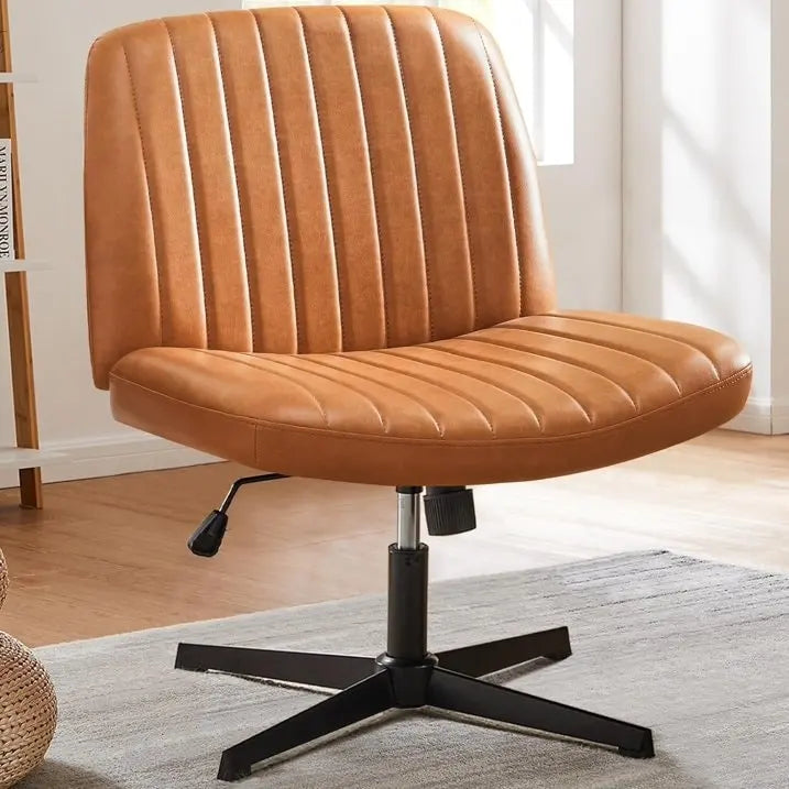 Cross Legged Armless Adjustable Swivel Padded Home Office Desk Chair No Wheels