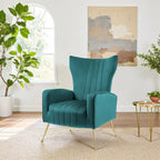 Velvet Stripe Wingback Accent Chair with Metal Legs for Living Room