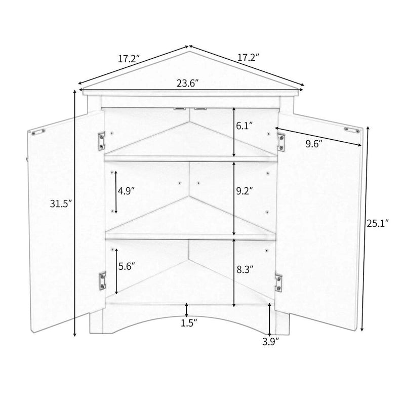 MDF Triangle Corner Cabinet with Adjustable Shelves