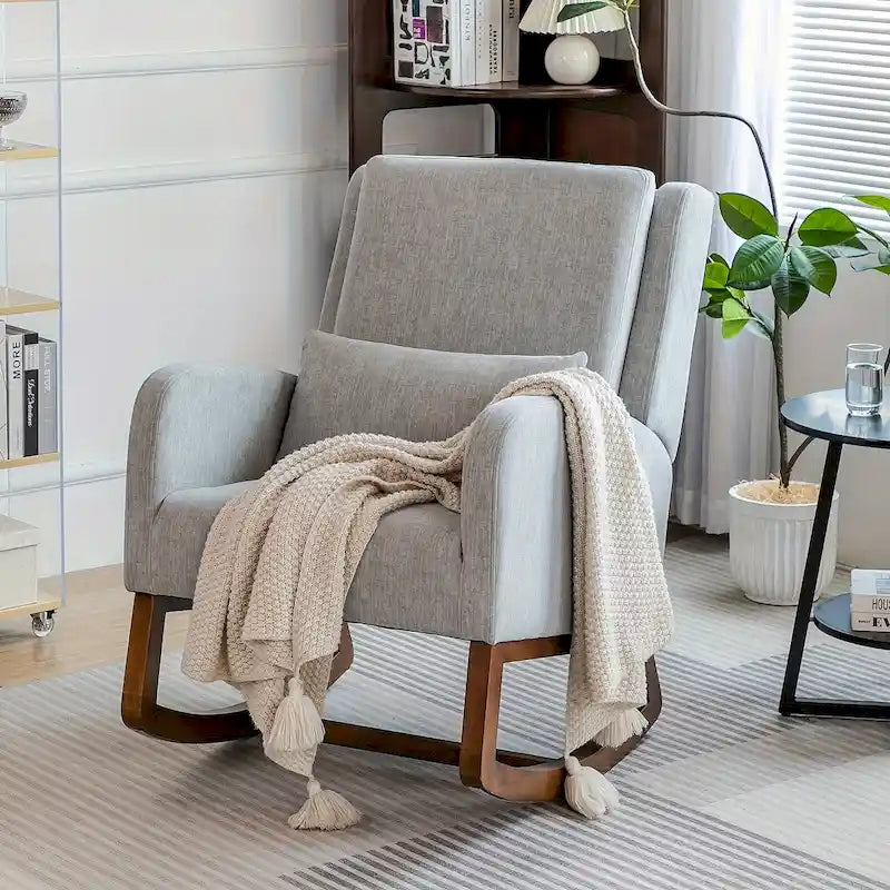 Rocking Chair, Indoor Upholstered Rocking Chair for Living Room, Modern Glider Rocker Chair w/Pillow