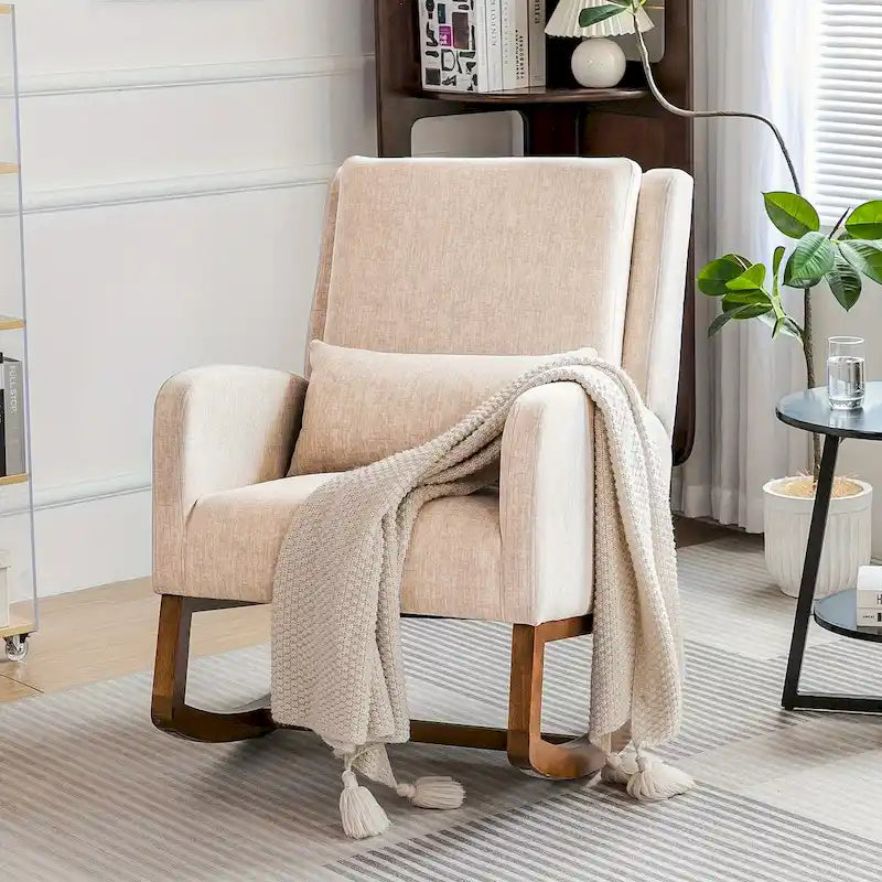 Rocking Chair, Indoor Upholstered Rocking Chair for Living Room, Modern Glider Rocker Chair w/Pillow