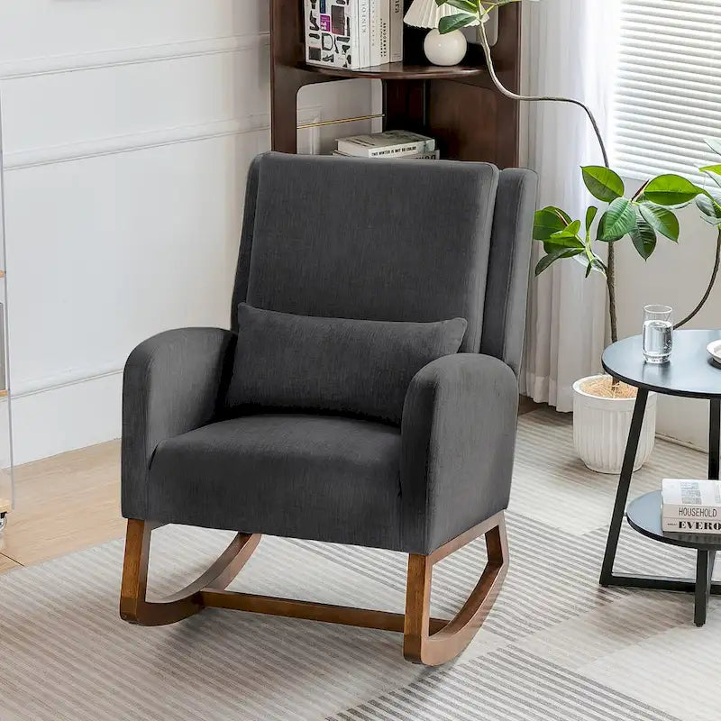 Rocking Chair, Indoor Upholstered Rocking Chair for Living Room, Modern Glider Rocker Chair w/Pillow
