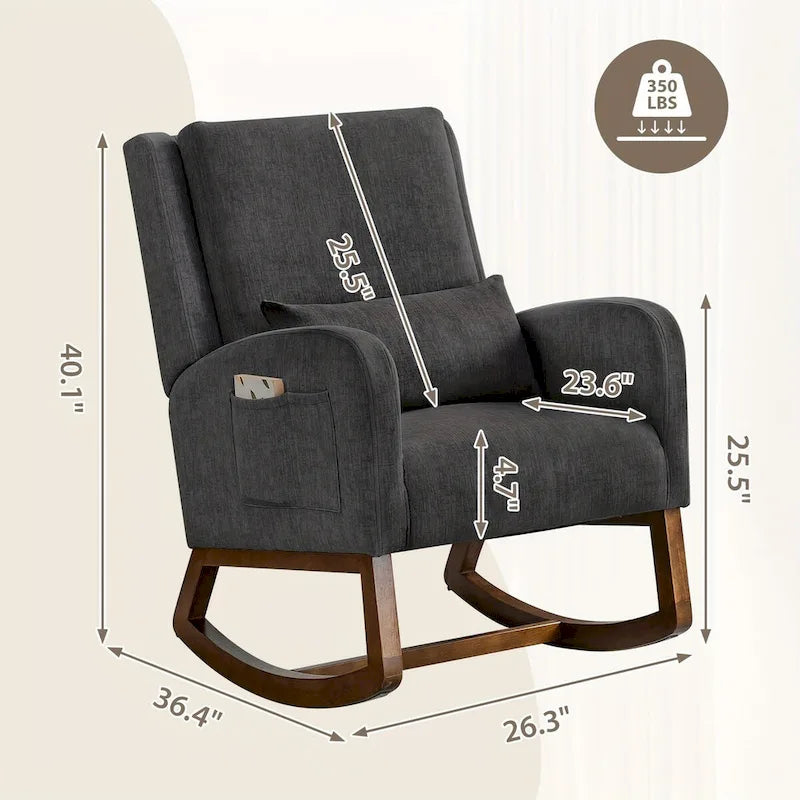 Rocking Chair, Indoor Upholstered Rocking Chair for Living Room, Modern Glider Rocker Chair w/Pillow