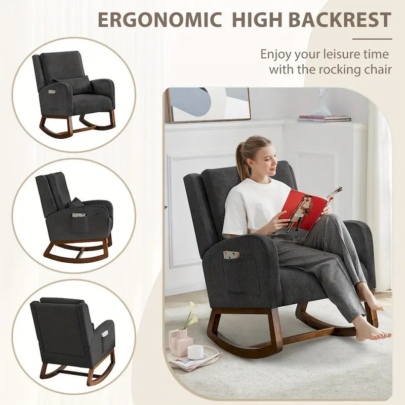 Rocking Chair, Indoor Upholstered Rocking Chair for Living Room, Modern Glider Rocker Chair w/Pillow